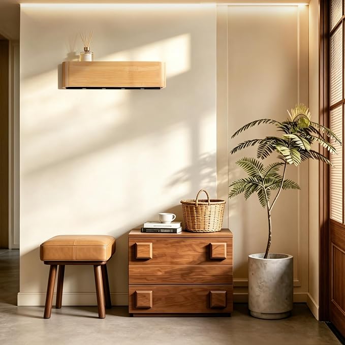 16" Bamboo Coat Rack Wall Mount, 4 Hidden Hooks, Compact, Natural | Solid Bamboo Shelf, 4 Heavy Duty Steel Hooks 44 lbs Each, Entryway Bathroom Bedroom Kitchen, Paper Template Easy Install