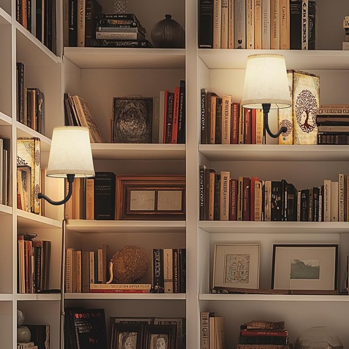 Vintage Bookshelf Lamp Rechargeable, Cordless Book Lamp with Linen Shade, Dimmable Touch Control Table Lamp, Modern Decorative Bookend, Bookshelf Lights for Office Home, Library, Study