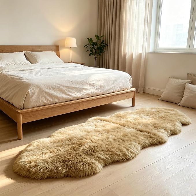 Genuine Sheepskin Rug New Zealand Fluffy Lambskin Rug, Natural Luxury Sheepskin Throw for Bedroom Living Room Children's Room - Premium Area Rug Chair Cover (2×6 Feet, Worm Brown)