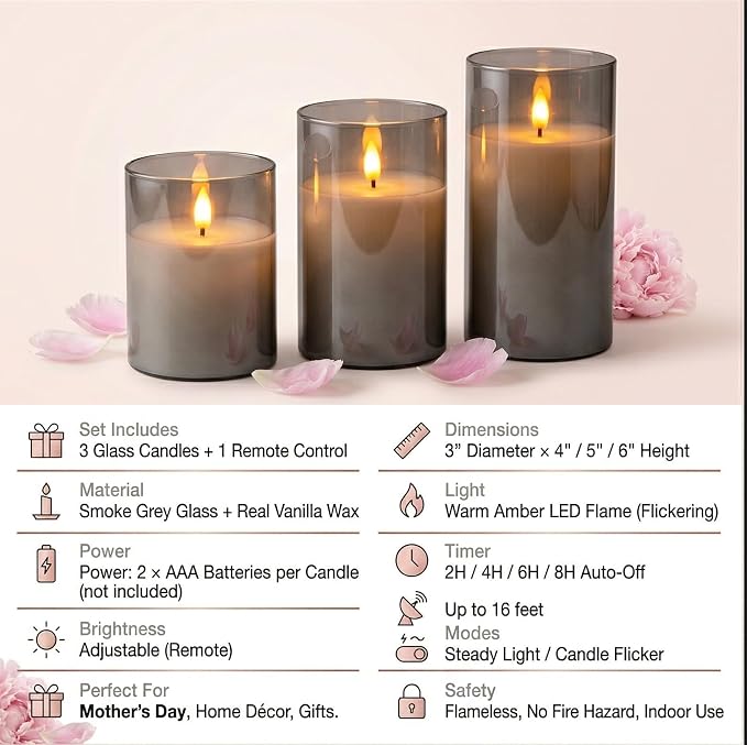 LinYang Scented Flameless LED Candles with Remote Timer, Real Wax Glass | Scented Flameless Candles Set