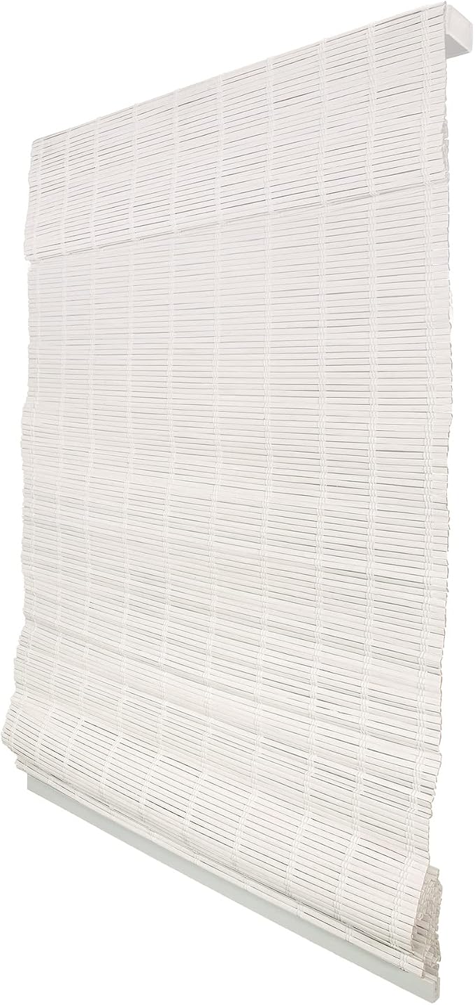 CHICOLOGY Bamboo Roman Shade, Cordless Light Filtering Woven Wood Window Treatment for Living Room, Dining Room, Kitchen & Office, Natural Bamboo Blinds for Boho Coastal Decor, Snow, 34" W x 64" H
