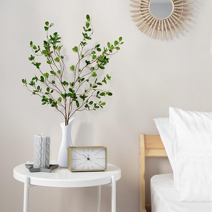 Sggvecsy 43’’ 2Pcs Artificial Ficus Branches Faux Leaf Spray Green Eucalyptus Branches Artificial Greenery Stems Fake Ficus Twig Plants for Home Office Wedding Vase Filler Shop Decoration