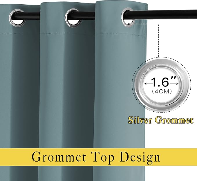 NICETOWN Blackout Curtains Panels for Bedroom - Thermal Insulated Solid Ring Top Blackout Window Curtain Panels for Flat/Apartment, Greyish Blue, 2 Panels, 52 x 72 Inch