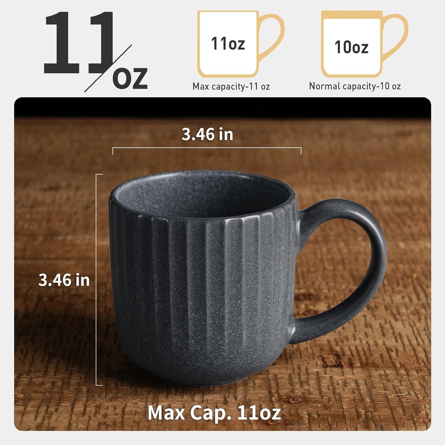 famiware Coffee Mugs Set of 6, Starlight 11 oz Mug Cup Set with Handle for Coffee, Tea, Cocoa, Milk - Ceramic Stoneware Mug Set, Matte Black Grey