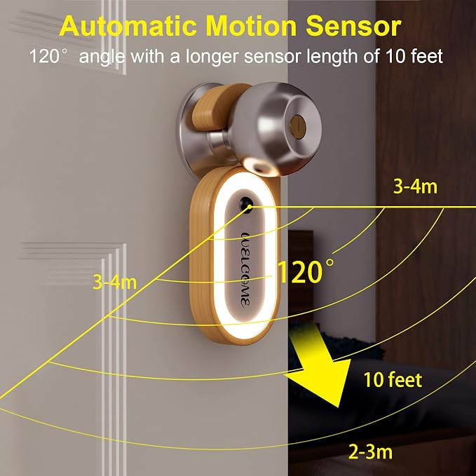 Hotel Door Sign Night Light with Motion Sensor, Reusable Message Board Doorknob Lamp, Wooden Finish LED Light for Bedroom Bathroom, Rechargeable Hook Design, 1-Pack