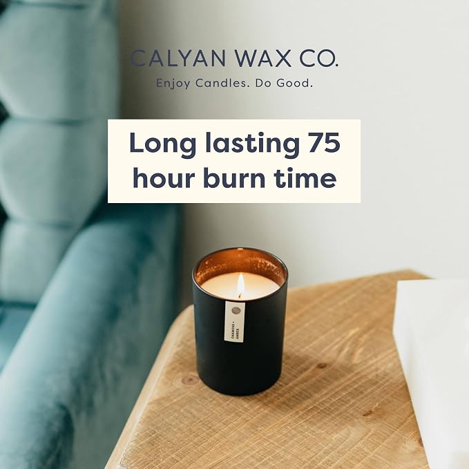 Calyan Wax Co. Oakmoss & Amber Scented Candle - 75 Hour Burn - Luxury Clean Soy Wax Candles - Long Lasting Black Tumbler Jar Candle for Home - 10.2oz
