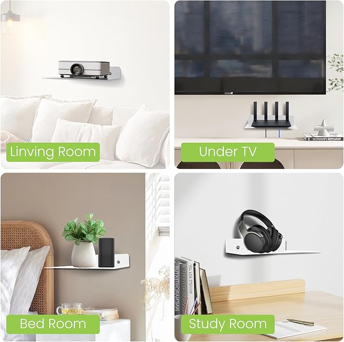 Steel Floating Shelves for Wall,Small Wall Shelf，Suitable for Bedroom, Living Room, Bathroom, Kitchen, Office (White, 2Pack 9.06x6.89 in)