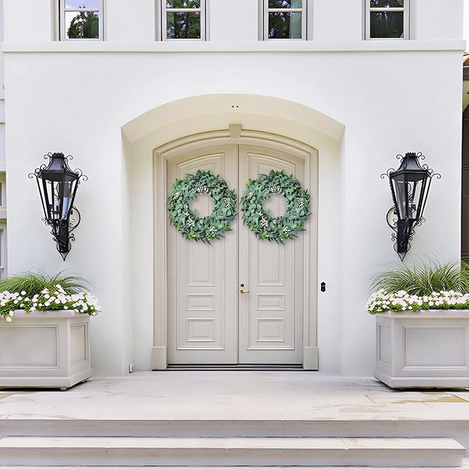 Eucalyptus Wreath for Front Door All Seasons, 20-22" Spring Summer Silk Greenery Wreath for Porch Wall, Artificial Farmhouse Home Decor for Indoor Outdoor