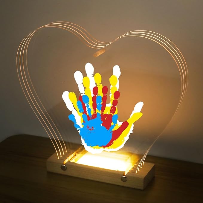 Bixinyo Family Handprint Kit with Light, Baby Hand and Footprint Kit, DIY Craft Keepsake, Family Gifts for Mom, New Parents, Mother's Day, Adoption, Baby Shower Gifts for Boys & Girls (Heart, Nature)