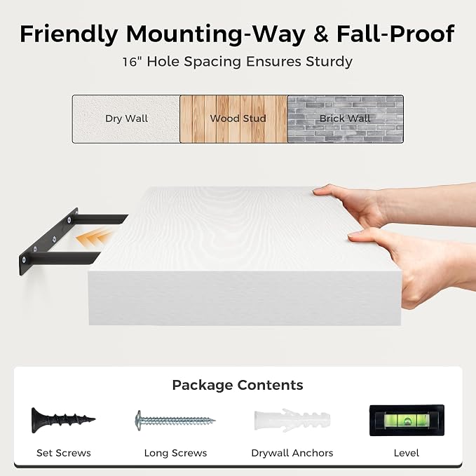 Fun Memories 30 Inch Floating Shelves White, 12 Inch Deep Floating Shelf for Books, 30 x 12 x 2 Deep & Thicked Wall Shelves for Bathroom, Living Room, Kitchen, Set of 1