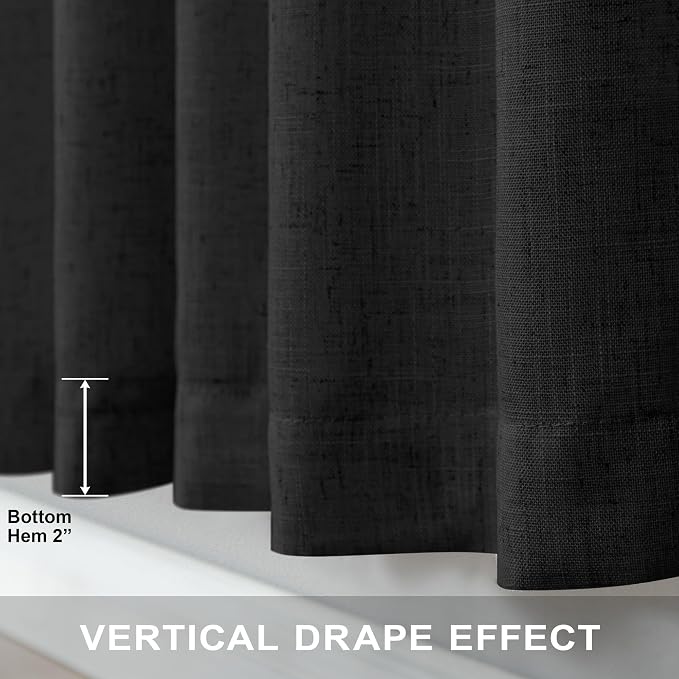 Pitalk Black Linen Curtains 90 Inches Long for Dining Room 2 Panels Pair Back Tab Pocket Modern Drapes Lace Muslin Textured Semi Sheer Curtains for Bedroom Gaming Dorm Office Wedding Party Decoration