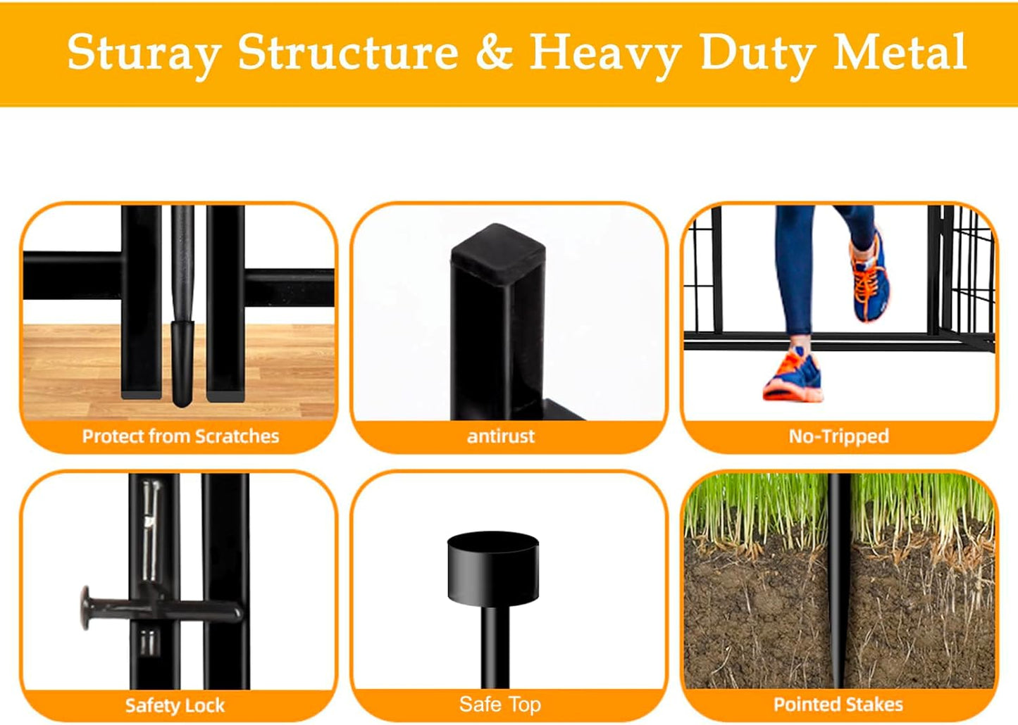 24 in(H) Decorative Garden Fences with Gate, 8 Panels Total 15.7 ft(L) Heavy Duty Iron Animal Barrier Fence for Yard,Suitable for Indoor Pet Fence Or Outdoor Dog Fencing, Garden Border Fence