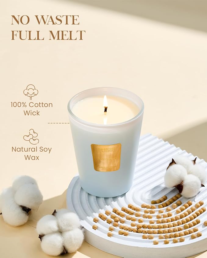 M&SENSE Linen Breeze Soy Candle, 14.1oz, Fresh Home Fragrance | 60H Long Burn, Non-Toxic, Summer Room Refresh, Stress Relief, Relaxation, Housewarming Gift