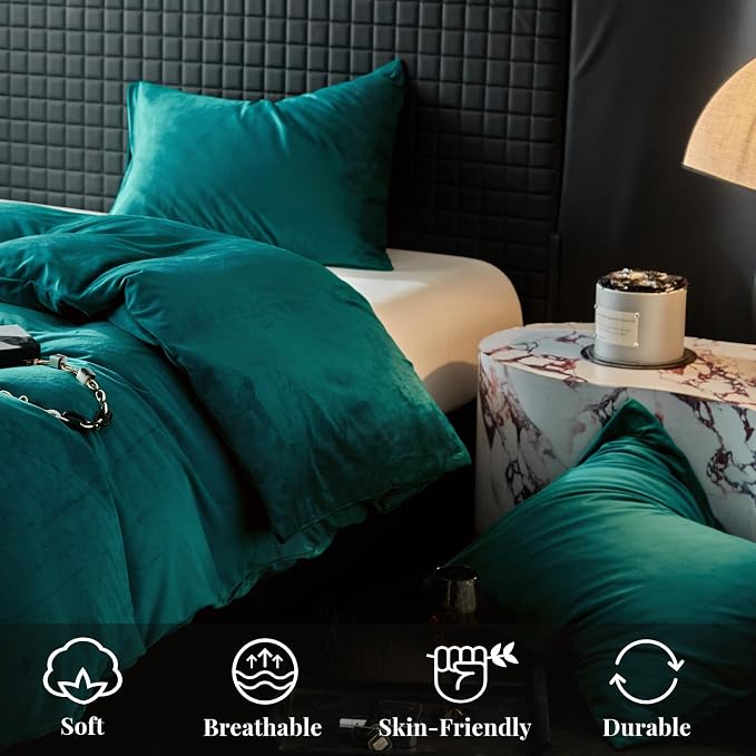 WARMDERN Teal Blue Flannel Velvet Duvet Cover Queen Size Duvet Cover Bedding Sets, 3pcs Ultra Soft Luxury Textured Modern Crystal Velvet Duvet Covers with Zipper Closure(Teal Blue, Queen)