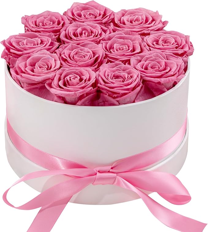 12 Piece Preserved Roses in a Box - Forever Flowers for Delivery Prime, Eternal Roses Mothers Gifts for Mom, Valentine's Day, Wife Anniversary Birthday Gifts for Women(Pink)