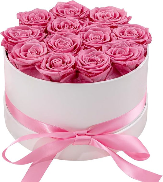 12 Piece Preserved Roses in a Box - Forever Flowers for Delivery Prime, Eternal Roses Mothers Gifts for Mom, Valentine's Day, Wife Anniversary Birthday Gifts for Women(Pink)