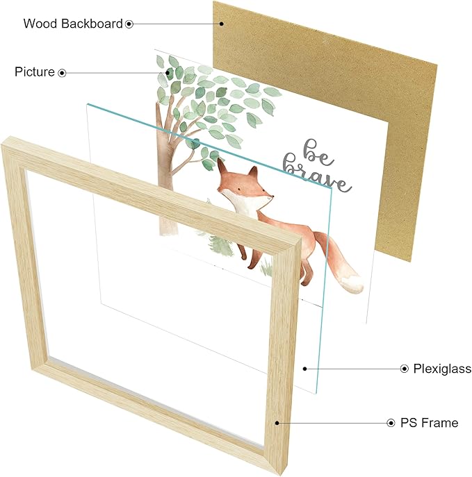 ArtbyHannah Framed Woodland Nursery Wall Decor, 4 Pack Gallery Wall Frame Set Forest Animal Safari Wall Art Prints for Baby Kids Playroom Room Decoration, Cute Artwork Frame 8x8 Inch