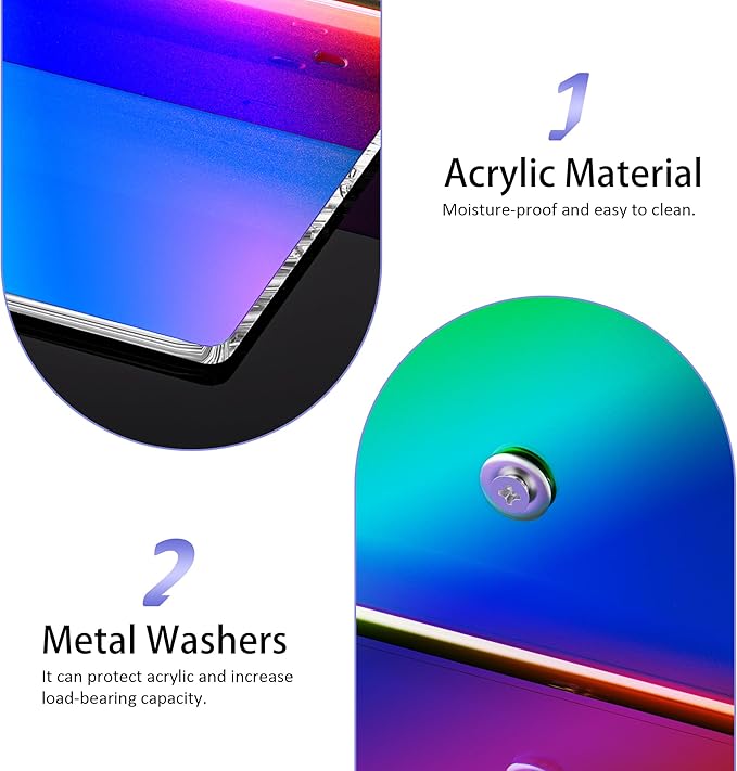 Sezanrpt 12 Inches Iridescent Acrylic Wall Shelves Set of 2, Wall Mounted Shelf for Funko Pop Shelves, Smart Speaker, Plants, Picture Frame, Digital Clock, 2 Pack