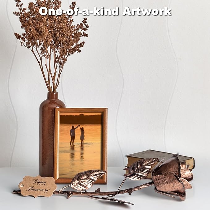 BESZONE 7 Year Anniversary Copper Gift for Her - Metal Rose Copper Gift for Wife 7th Wedding Anniversary for Him Husband Couples, Everlasting Flower 22nd 22 Year Handcrafted Love Stained Artwork