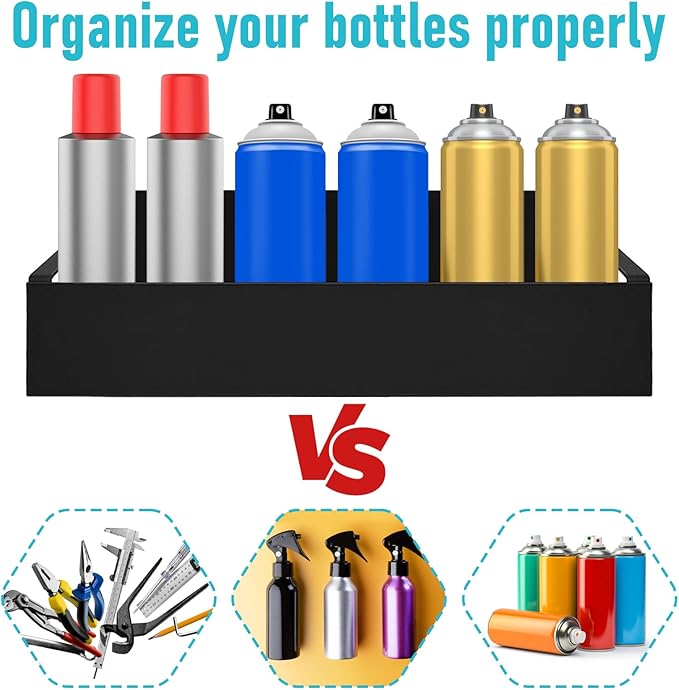 2 Pcs Magnetic Spray Can Holder, Magnet Toolbox Holder, Wall Mounted Spray Bottle Rack, Mechanic Paint Can Organizer, Tool Box Storage Rack for Garage Home Workspace (Black)