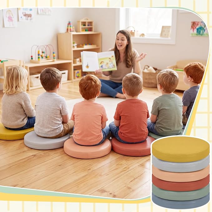 Juexica 6 Pcs Extra Thick Flexible Seating Floor Cushions Assorted Colored Pillow Floor Cushions for Classroom Soft Flexible Seating for Kids Learning Sitting Daycare School Chair (Boho Color)