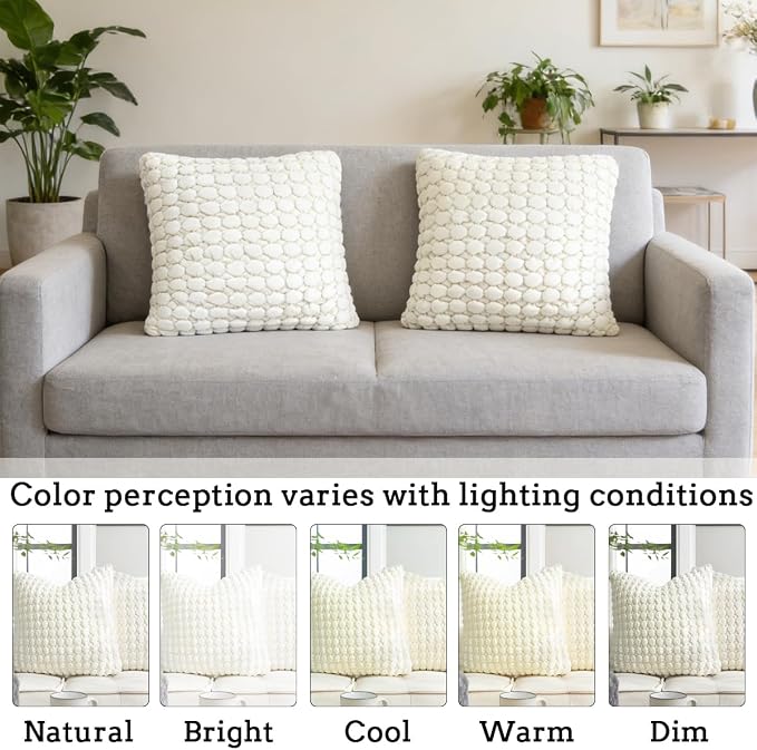 Pillow Cover 26x26 1 Piece Velvet Large Euro Sham Decorative Farmhouse Cushion Covers Soft Bubble Texture for Couch Sofa Bedroom Living Room,Cream