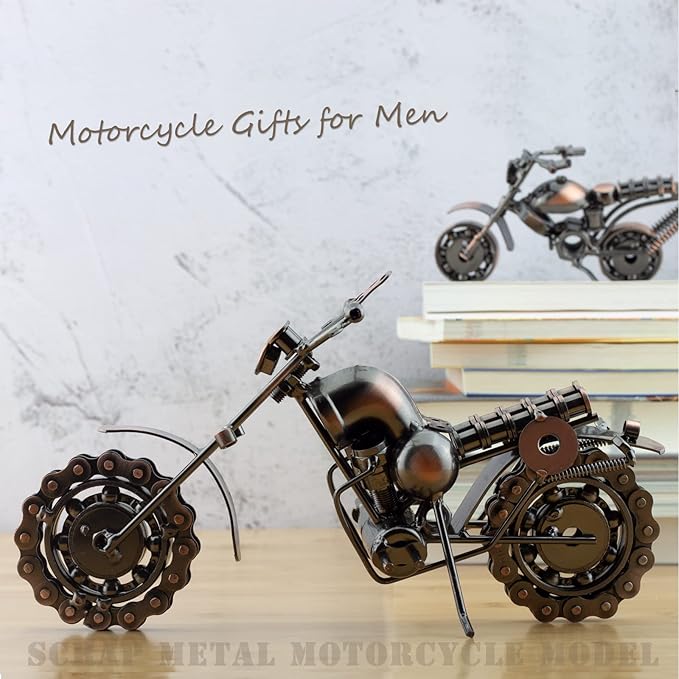 Handmade Metal Motorcycle Model, 11 Inch - Unique Gifts for Men, Dad, Boyfriend, Him, Biker Enthusiasts - Vintage Motorcycle Figurine for Home, Office & Man Cave Decor
