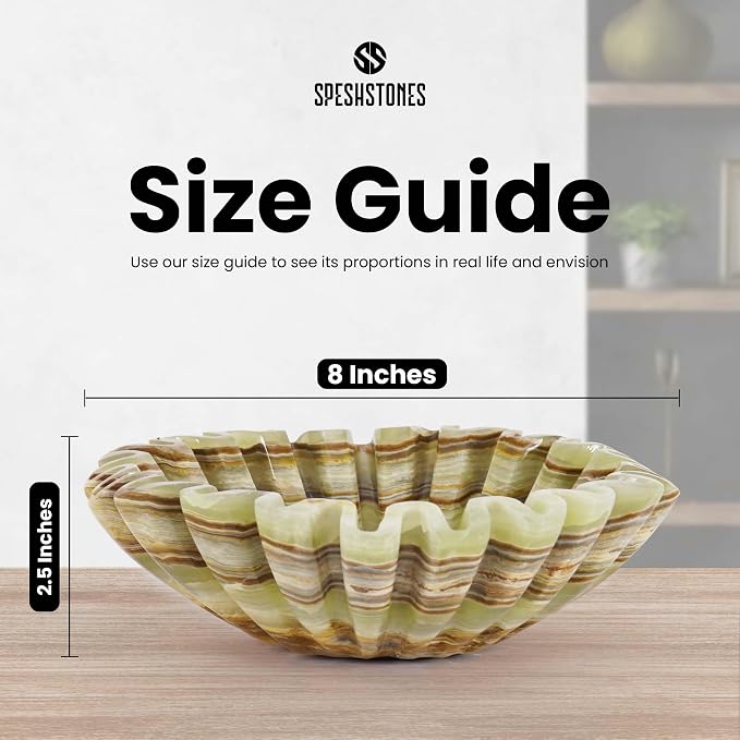 Green Onyx Marble Decorative Bowl 8 Inch Handmade – Scalloped Ruffle Bowl for Kitchen Counter, Dining Table Centerpiece & Entryway Key Bowl, Housewarming Gifts