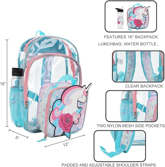 Floral Unicorn 5-Piece Backpack & Lunchbox Set With Water Bottle