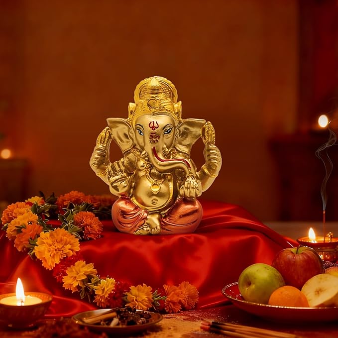 BangBangDa Hindu Ganesh for Car Dashboard - Indian Mini Ganesha Statue Decor India Home Office Temple Mandir Pooja Items Diwali Gift Murti Ganpati Idol Yoga Zen Meditation Room Altar Shrine Kit