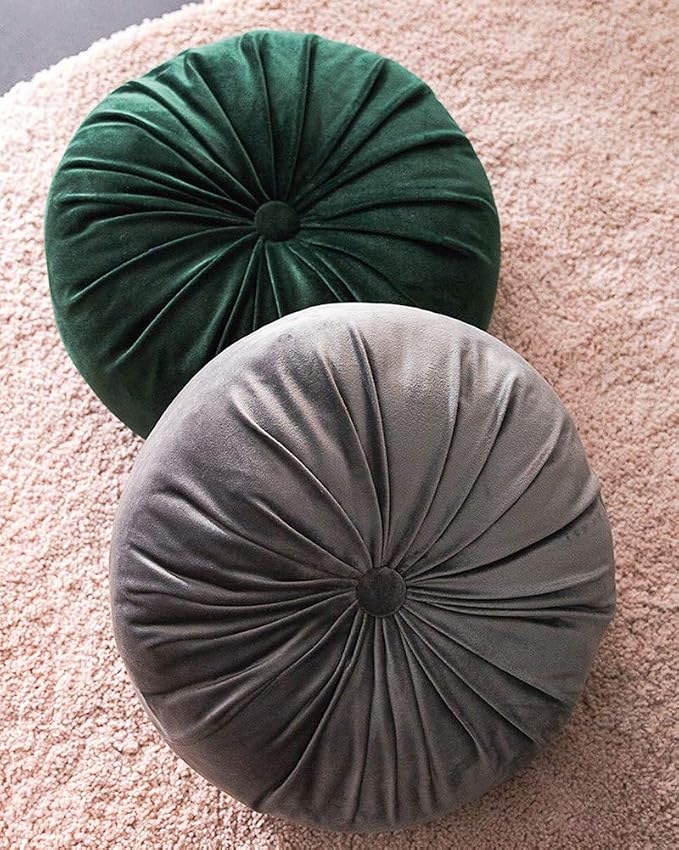 vctops Round Velvet Solid Color Chair Cushion Pumpkin Pleated Throw Pillow Home Decorative Floor Pillow Diameter 15" Light Grey