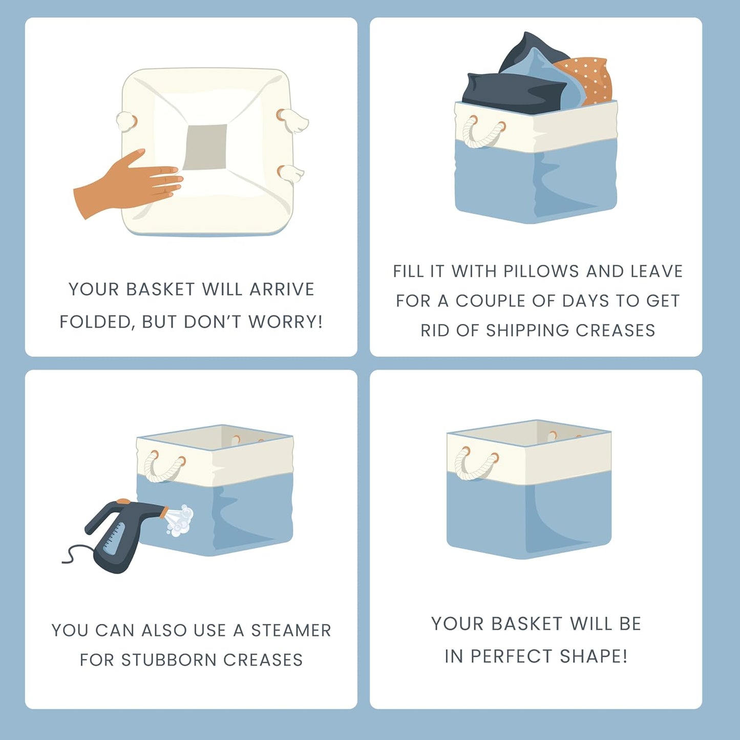 OrganiHaus 13x13 Cube Storage Bins 4 Pack, Foldable Cube Storage Organizer w/ Rope Handles, Collapsible Fabric Bins for Toys, Clothes & Closet Organization, Fabric Square Baskets - Beige/White