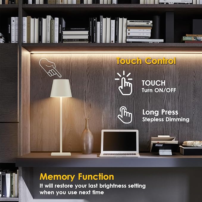 2-Pack LED Cordless Table Lamp, Rechargeable Battery Desk lamp 5000mAh Battery Operated Stepless Dimming Modern Portable Table Light for Restaurant/Bedroom/Outdoor IP54 Waterproof (Off White)