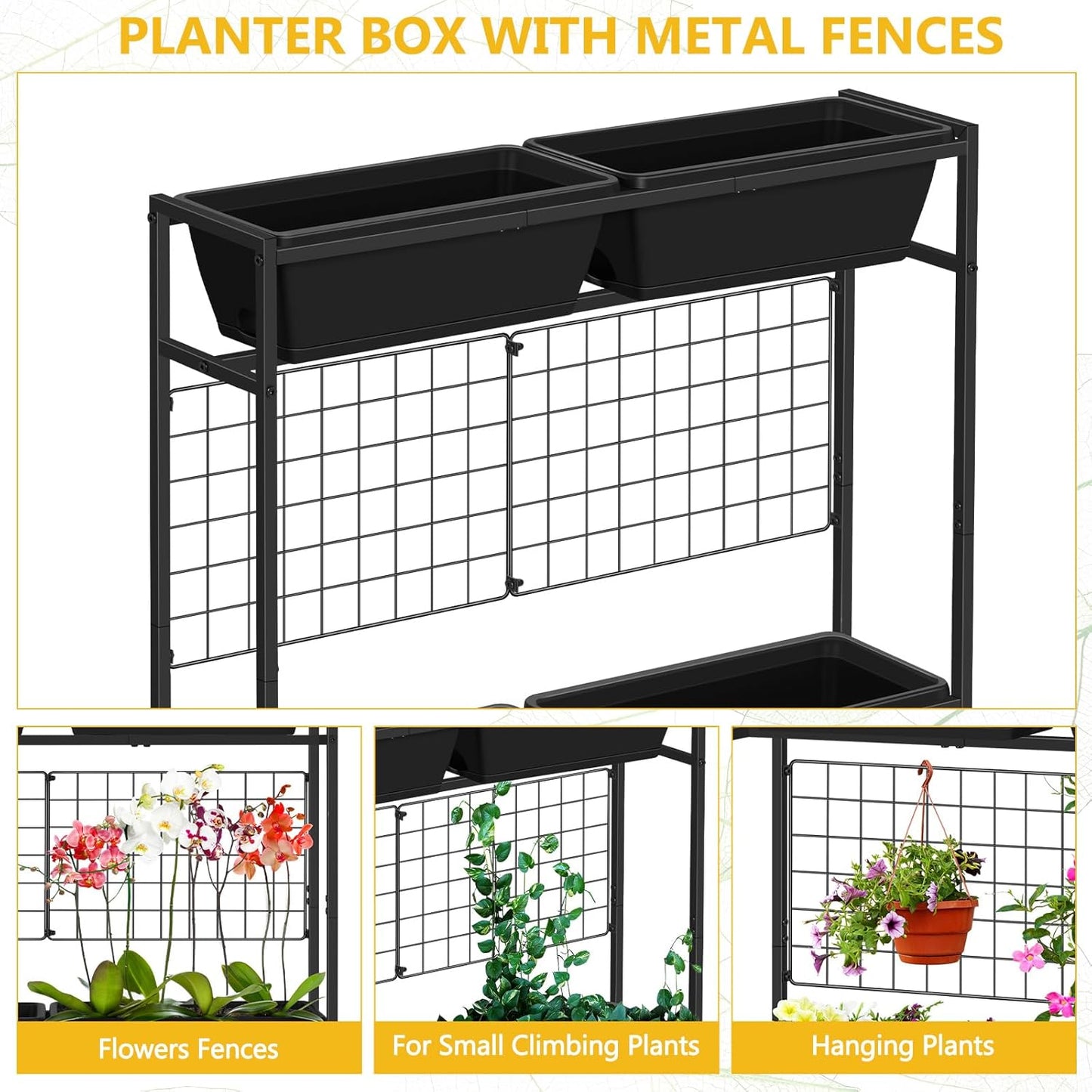 Raised Garden Beds Outdoor Elevated Garden Planter Boxes with Trellis and Legs Standing 32.4" Flowers Beds Herbs Vertical Planters for Small Climbing Plant Vegetables Patio Balcony, Black