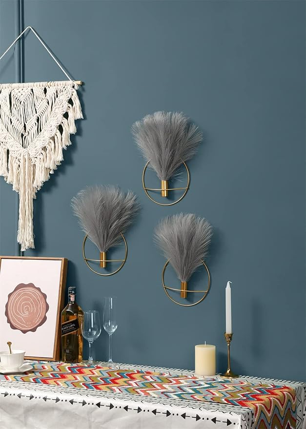 Pretty Jolly Boho Wall Decor Pampas, Wall-Mounted Metal Wall Art, Hanging Artificial Plant, Wall Decor for Living Room, Bedroom, Bathroom, Office, Dorm, Modern wall Decor 2 Pack