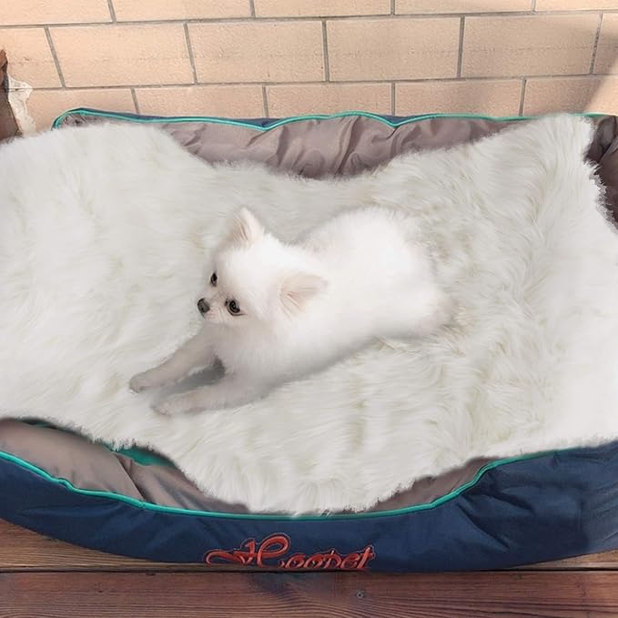 Asrug Soft Faux Fur Pet Bed Mat Plush and Fluffy Pet Pad Ultra Cozy Pet Throw Rug for Dogs Cats, White, 24 by 36 inches