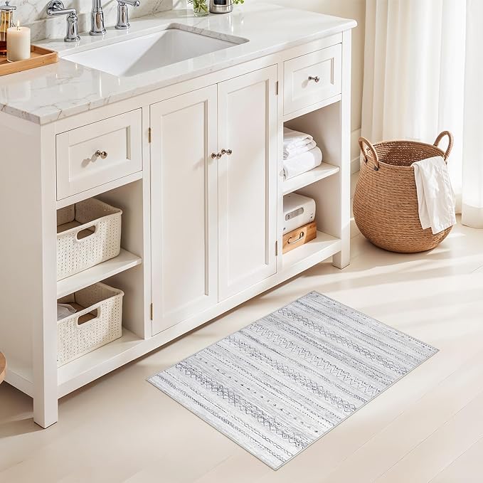 cotiled Washable 2x3 Entryway Rug: Washable Boho Rugs with Non Slip Backing Small Soft Indoor Stain Resistant Carpet for Kitchen Front Lightweight Home Decor Grey