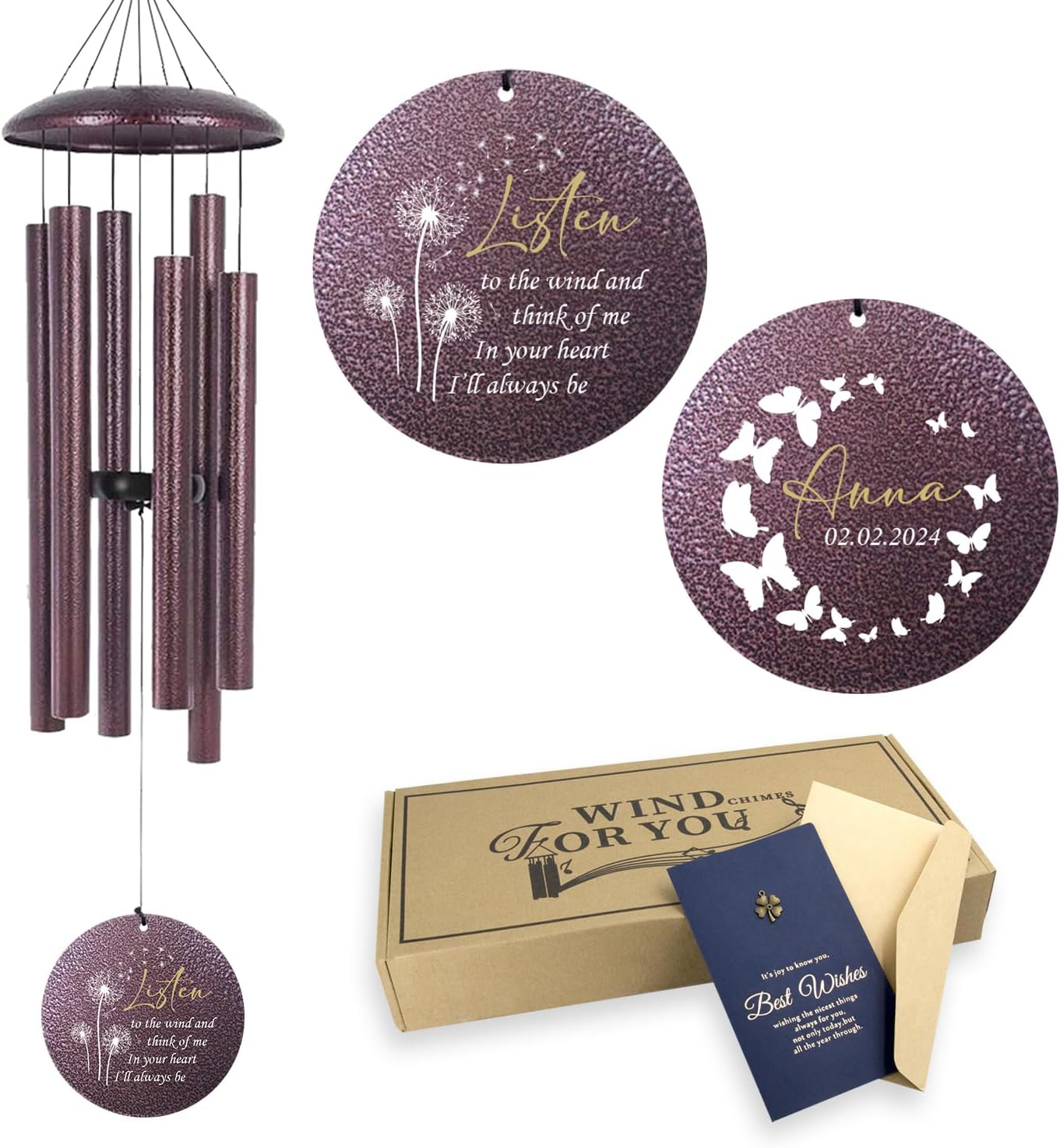 ASTARIN 36" Large Deep Tone Personalized Sympathy Wind Chimes, Memorial Wind Chime for Loss of Mother Father Loved One, Bereavement Gifts Decor Outdoor Patio Garden Graveyard