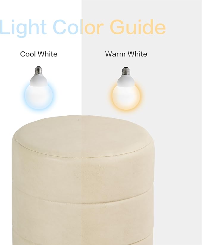 HomePop Upholstered Faux Leather Round Ottoman (No Lid, Seat Only) | HomePop Home Décor | Round Pouf Foot Rest – Cream Faux Leather