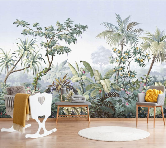 Tropical Banana Leaf Wallpaper Green Plant Wall Murals for Bedroom Living Room (not self-Adhesive)