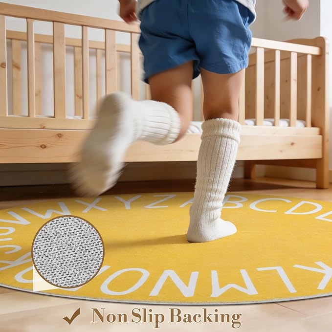Topotdor Oval Kids Play Rug Alphabet Nursery Area Rug Extra Large Soft Crawling Play Mat for Children Toddlers Bedroom (47x70 inch, Yellow)