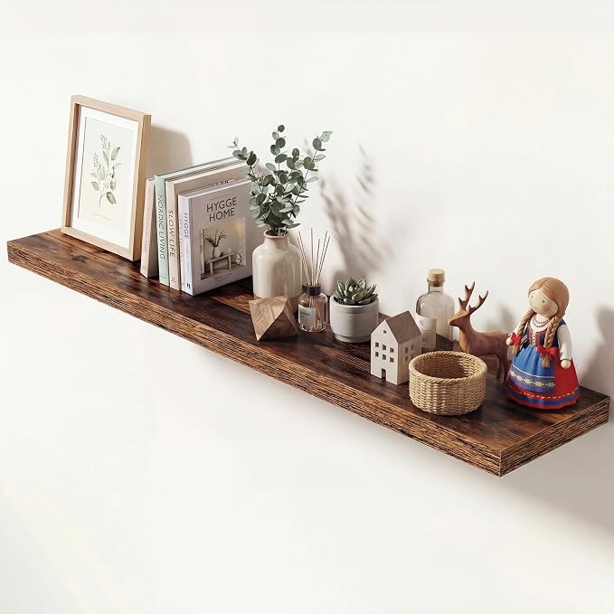Dreamland 55 Inches Floating Shelves for Wall,9.3" Deep Long Floating Shelves Set of 1,Large Display & Storage Shelf,Wall Shelf for Bathroom Bedroom Living Room Kitchen Office,Rustic Brown