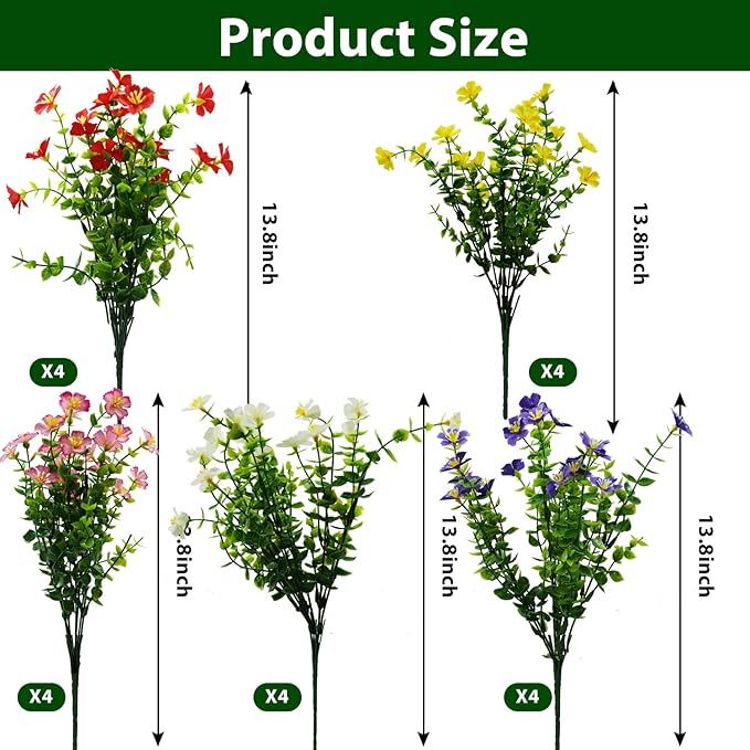 trytuny Artificial Flowers for Outdoor, UV Resistant Realistic Fake Flowers and Faux Plants for Indoor Outdoor, Garden Patio Porch Window Box Decor All Year