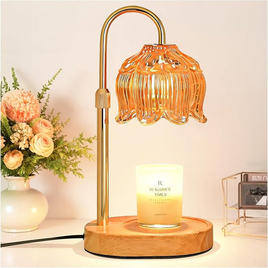 Flower Candle Warmer Lamp for Jar Candles with Timer & Dimmer, Adjustable Height Fits Large Jars up to 7.08" Tall, Flameless Wax Warmer, Cozy Bedroom Home Decor, Gift for Mom Women