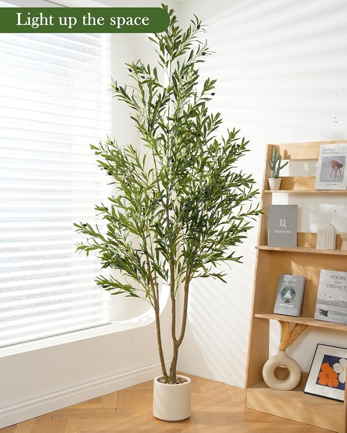 Olive Tree 7FT Fake Tree Faux Plants Indoor with Pot Artificial Tree Nearly Natural Olive Branches and Fruits for Living Room Home Office Decorations