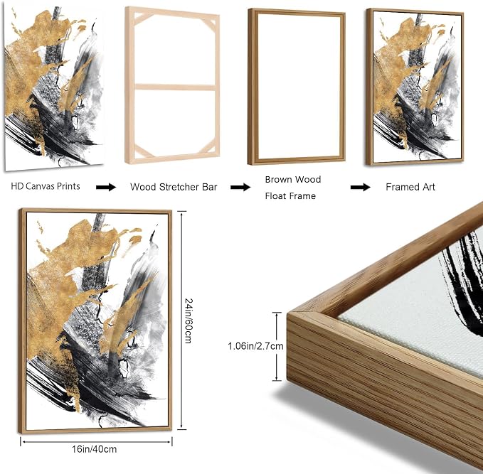 Large Modern Painting Wall Art for Living Room Natural Wood Float Framed Art Set of 3 Abstract Canvas Pictures Minimalist Artwork Canvas Prints for Bedroom Home Office Wall Decor 16X24inX3pcs