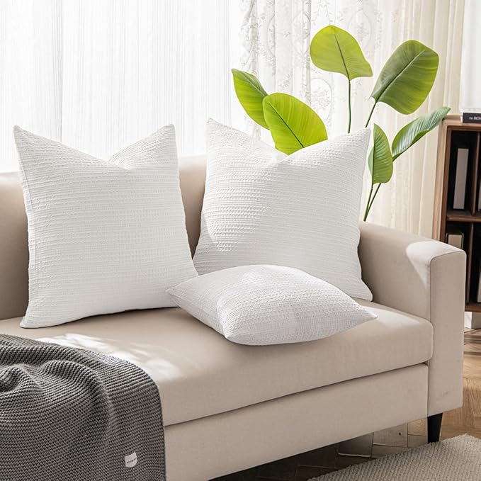24x24 Pillow Covers Set of 2 Off White Euro Shams Boho Decorative Throw Pillow Covers Cotton Large Square Pillowcase for Couch Bed