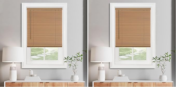 Cordless Light Filtering Mini Blind - 25 Inch Width, 64 Inch Length, 1" Slat Size - Woodtone - Cordless GII Morningstar Horizontal Windows Blinds for Interior by Achim Home Decor (Pack of 2)