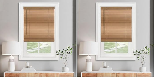 Cordless Light Filtering Mini Blind - 25 Inch Width, 64 Inch Length, 1" Slat Size - Woodtone - Cordless GII Morningstar Horizontal Windows Blinds for Interior by Achim Home Decor (Pack of 2)
