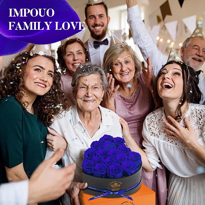 Impouo 16 Preserved Flower Delivery Prime, Preserved Roses in a Box, Birthday Gifts for Women, Mother's Day, and Valentine's Day-Blue Roses